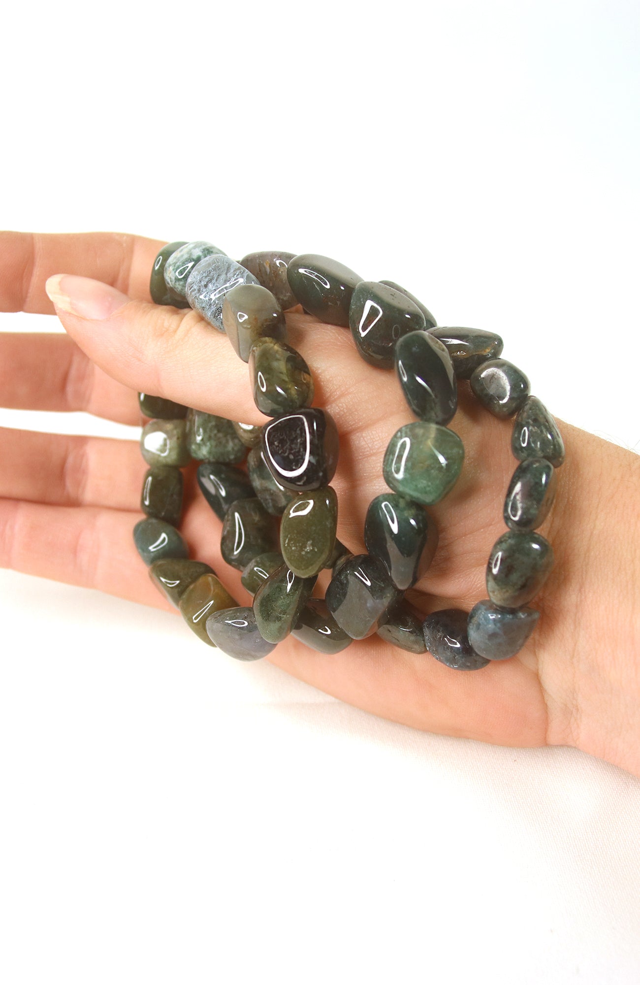 Moss Agate Tumbled Stone Bracelet